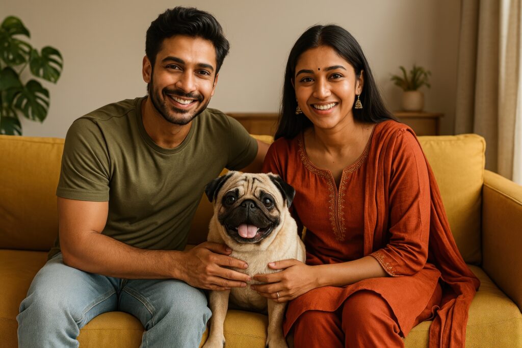 Golden Retriever dog safely placed in the car trunk next to travel luggage, symbolizing preparations for dog-friendly travel and adherence to pet laws India for secure transport. pet market India trends, premium pet care India, Indian pet owner trends, pet food market India, urban millennials pet adoption, pet tech India, Indian pet market growth